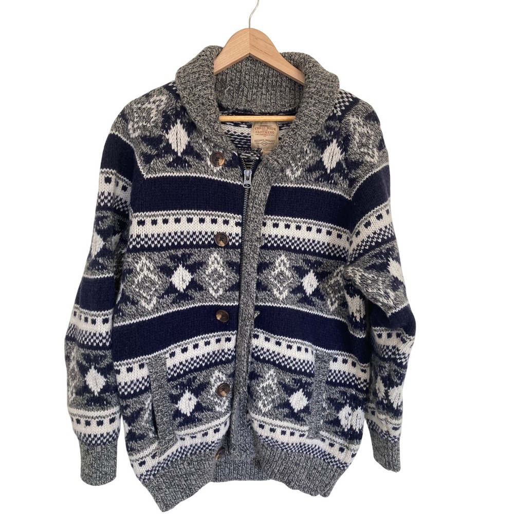 Telluride Clothing Co Mens Lambswool Fair Isle Full Zip Button Cardigan Sweater